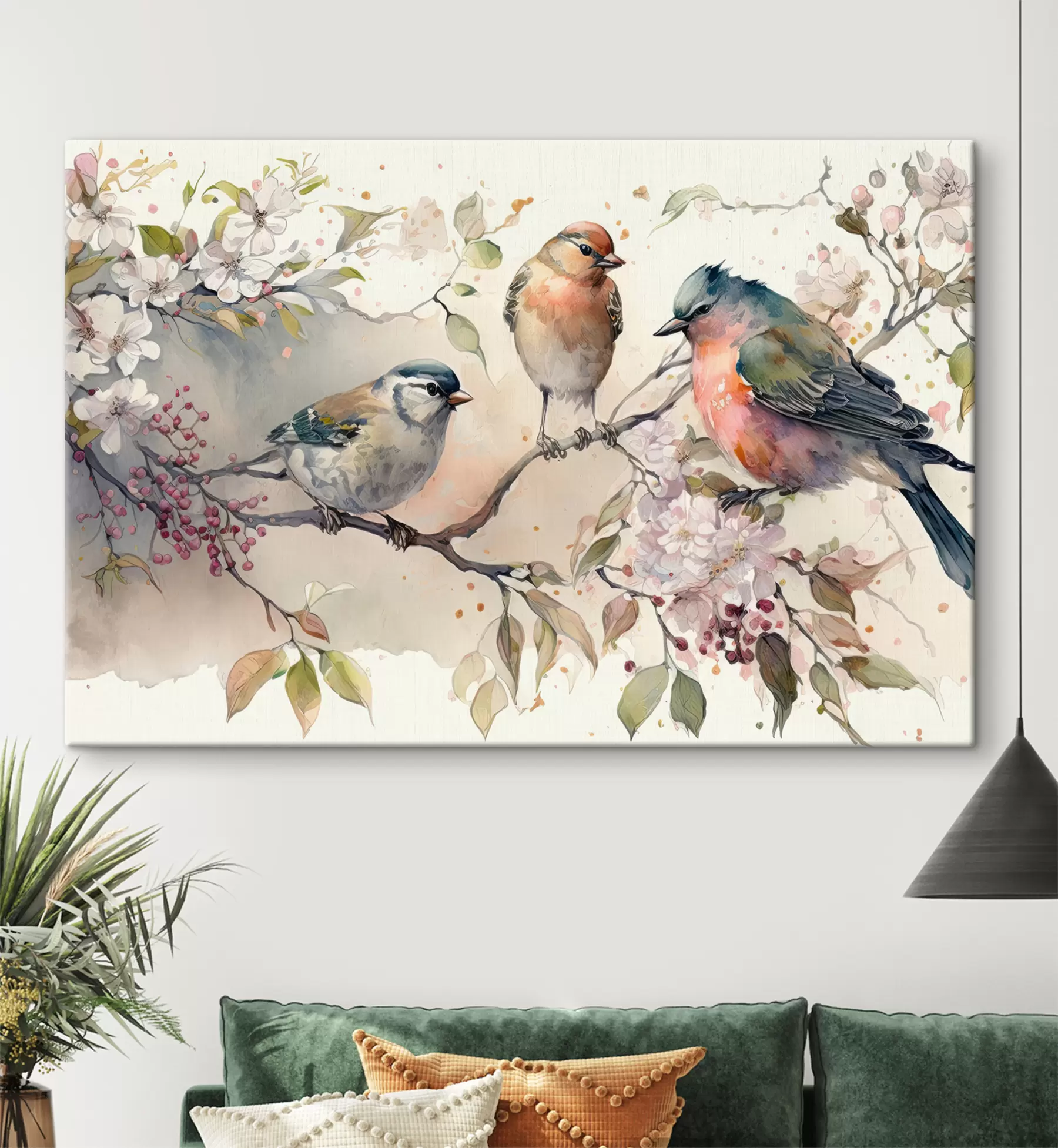  Peintures Oiseaux multicolores sur une branche d'arbre en fleurs s34490