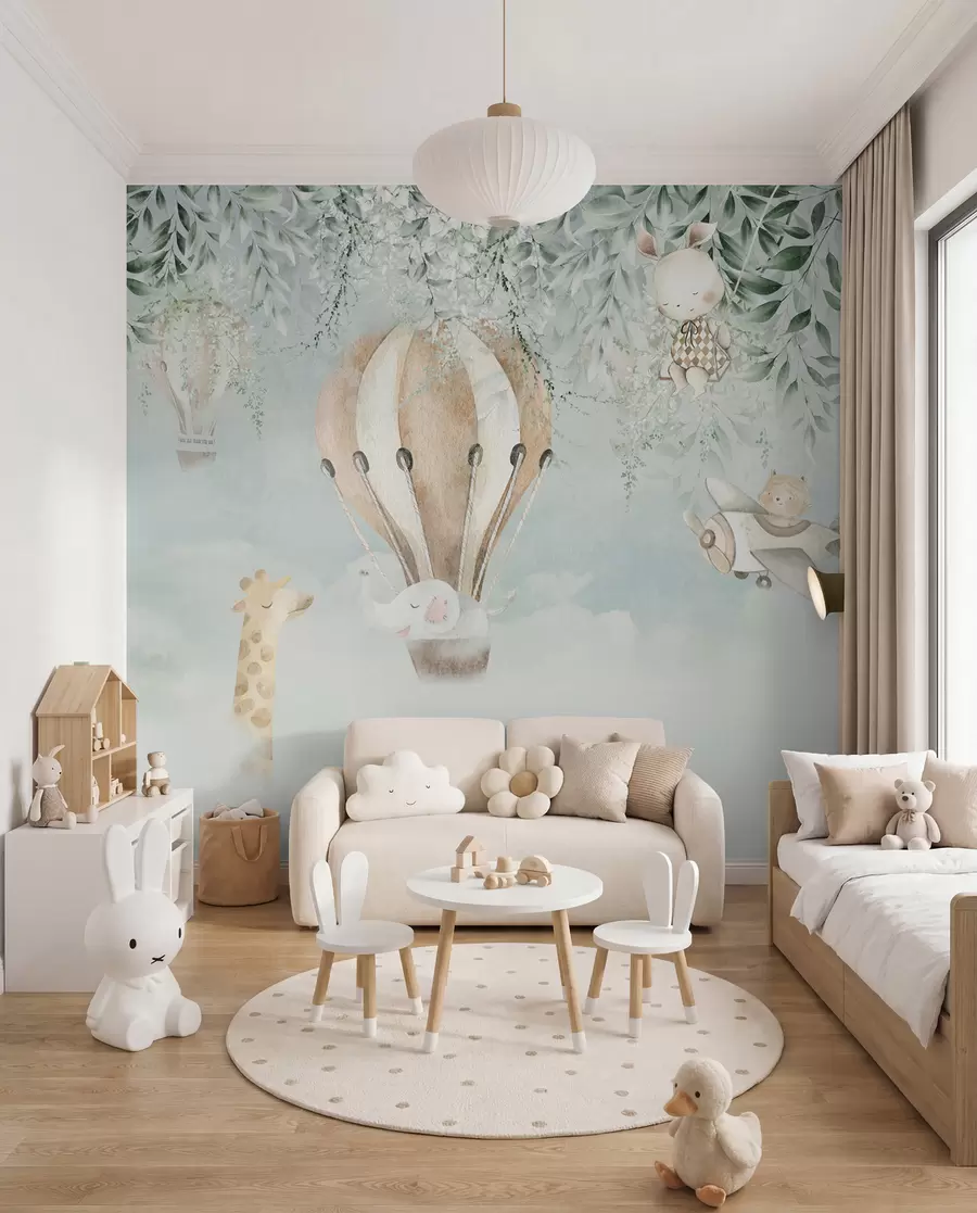 Fotobehang Luchtballon boven de tuin u95429