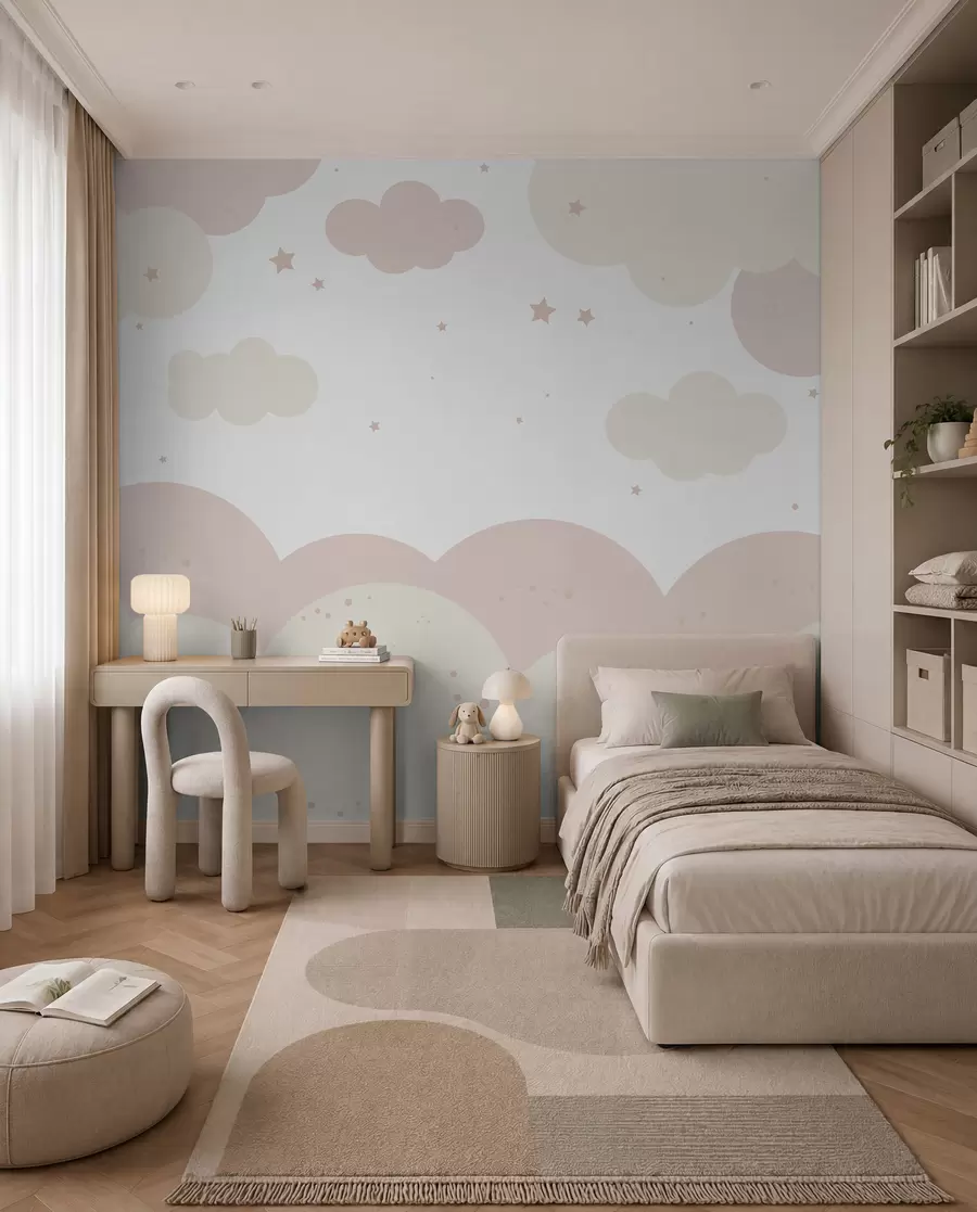 Fotobehang Wolken en sterren in pastelkleuren u95398