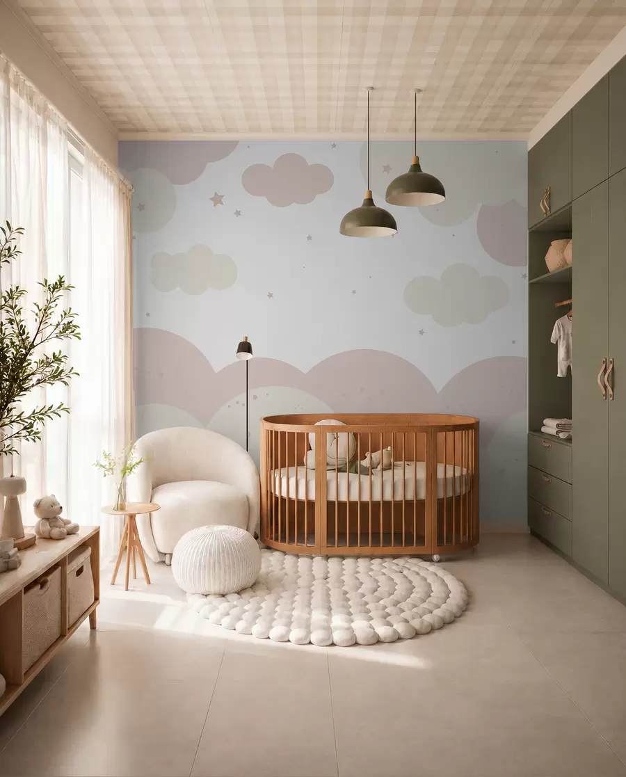 Fotobehang Wolken en sterren in pastelkleuren u95398