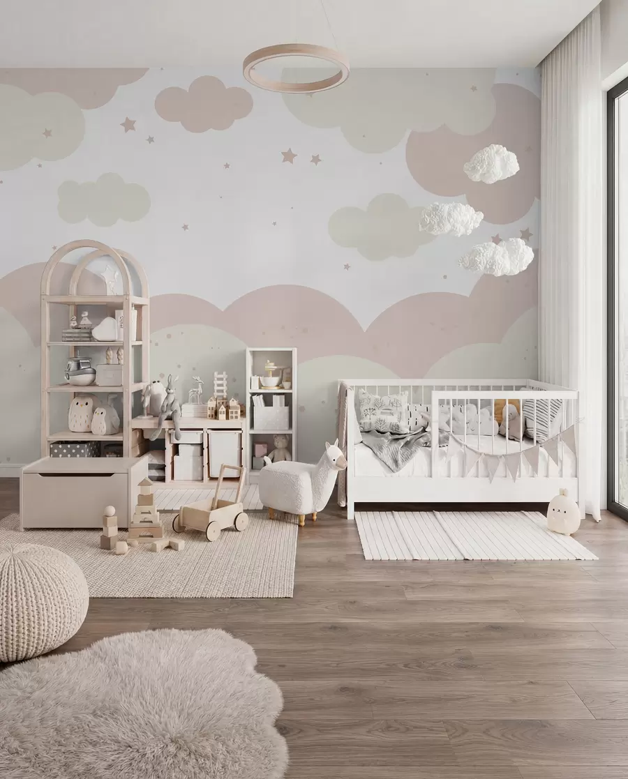 Fotobehang Wolken en sterren in pastelkleuren u95398