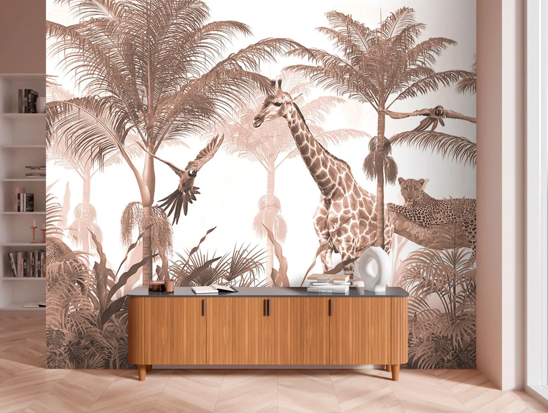 Papier peint photo Papier peint arbre tropical avec animaux u95906