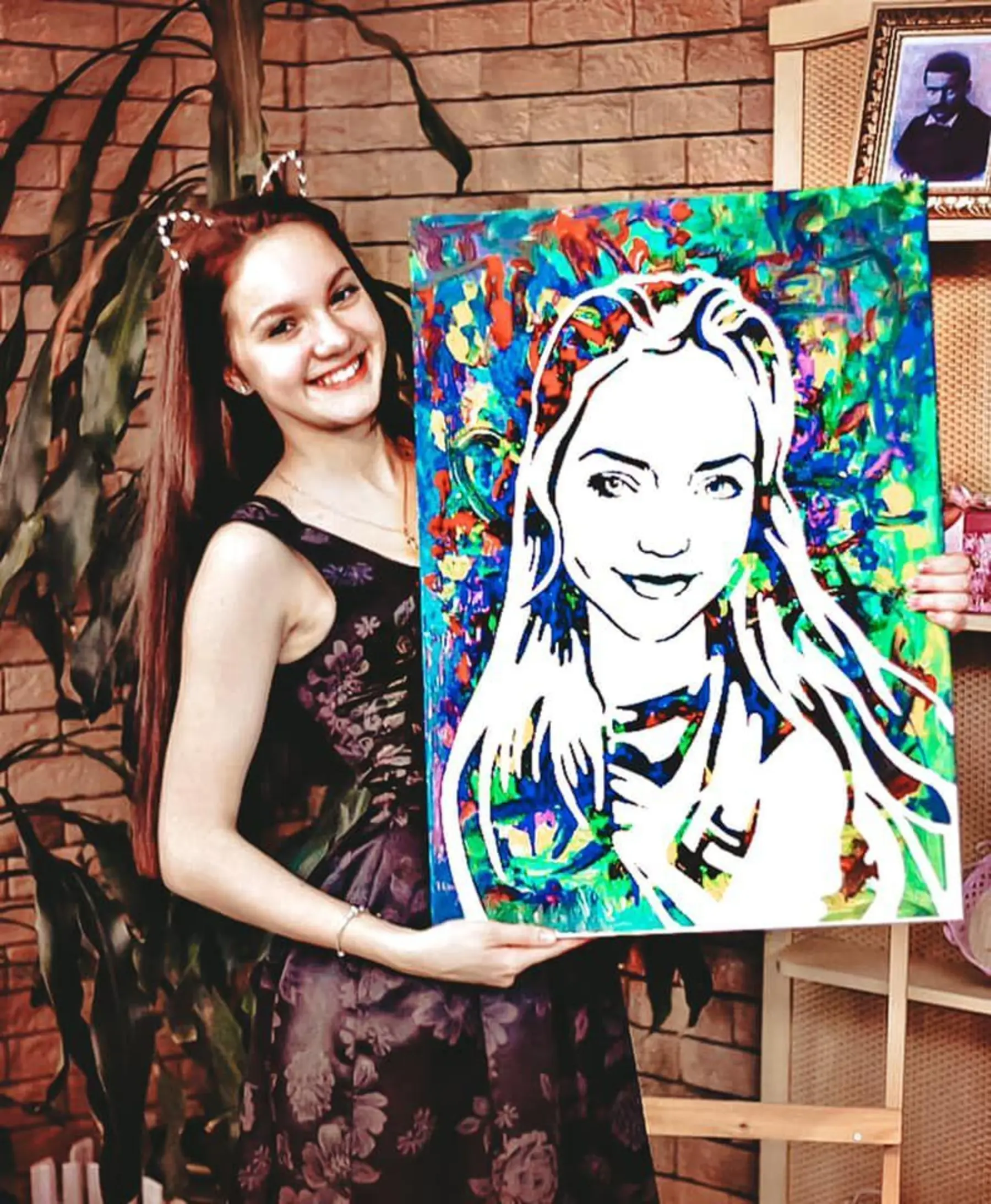  Peintures Sourire, coiffure et expression du visage s34681