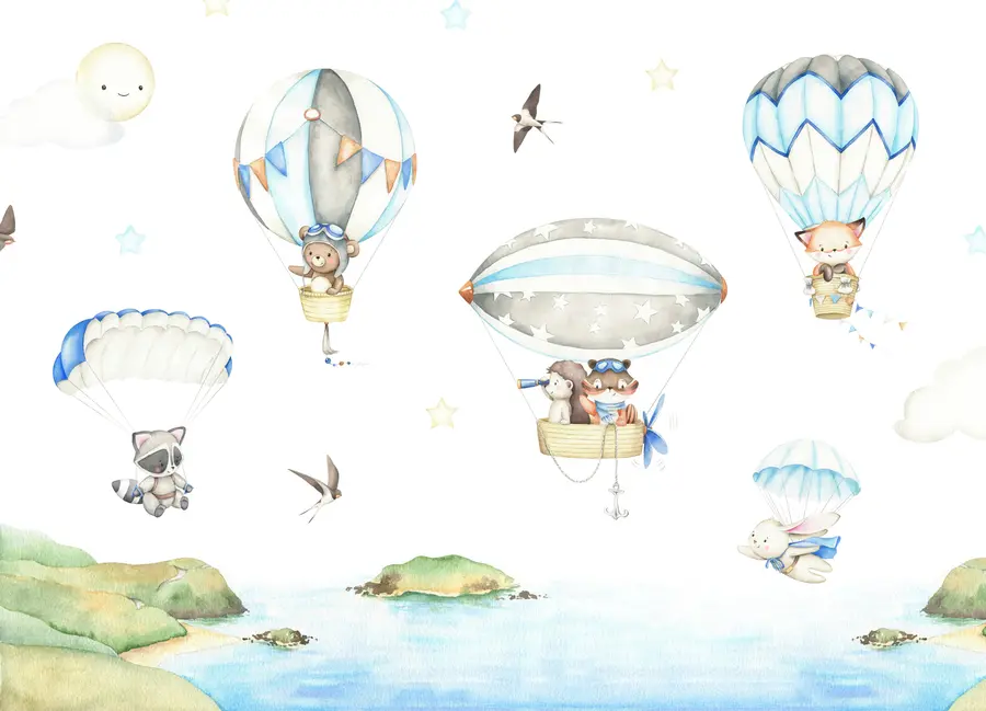 Papier peint photo Animaux avec parachutes et ballons u95349