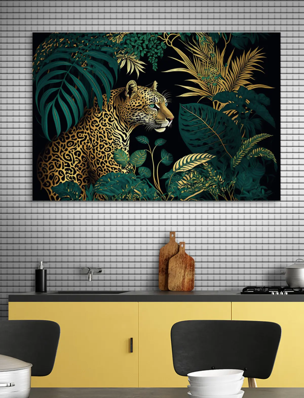  Schilderijen Luipaard met groene ogen in tropisch struikgewas s33932