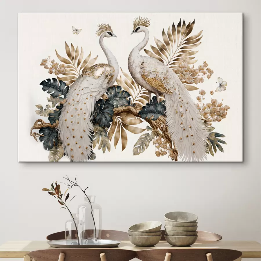 Fotobehang twee witte pauwen s33942