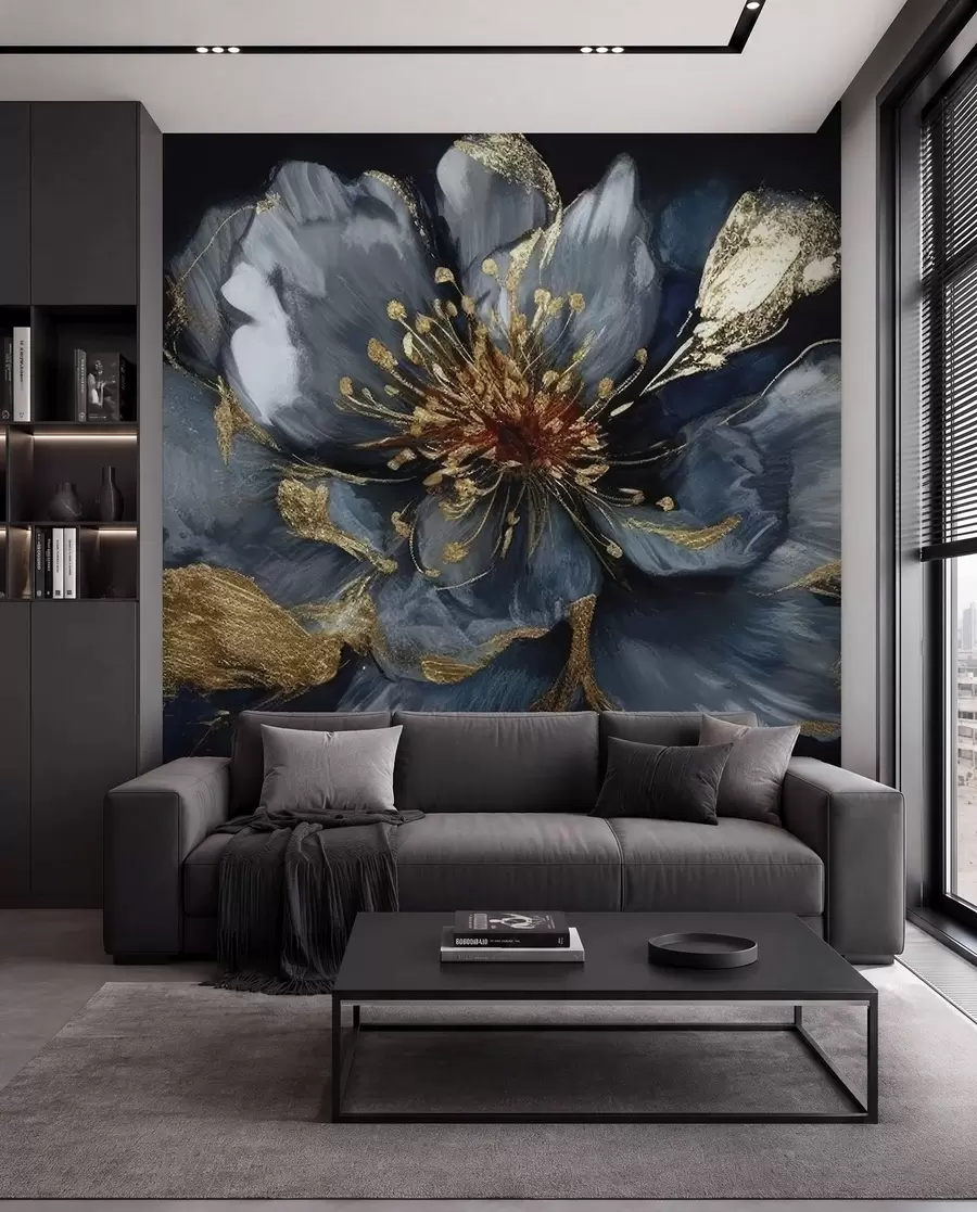 Fotobehang Grote blauwe bloem met aders u95657