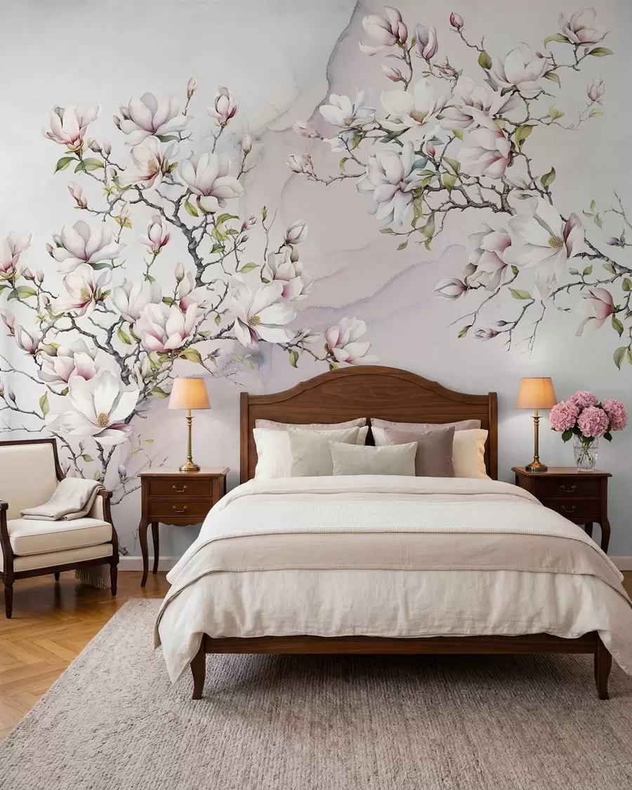 Papier peint photo Magnolias en fleurs sur fond de marbre u96114