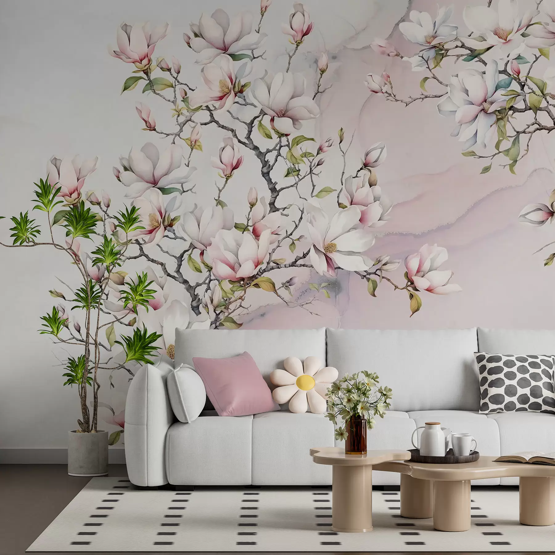  Peintures Magnolias en fleurs sur fond de marbre u96114
