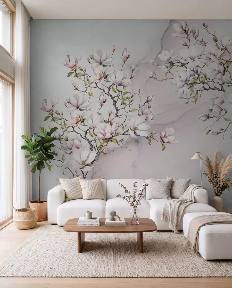 Papier peint photo Magnolias en fleurs sur fond de marbre u96114