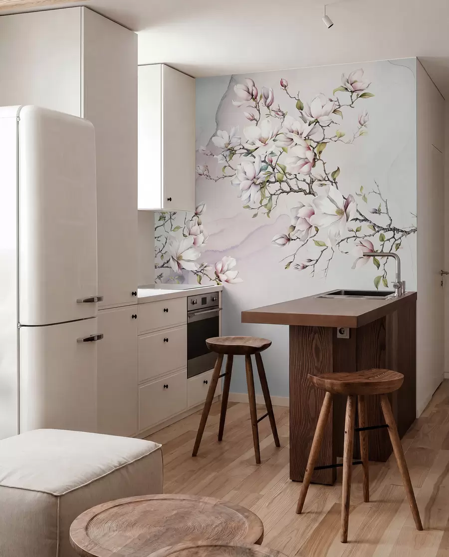 Papier peint photo Magnolias en fleurs sur fond de marbre u96114