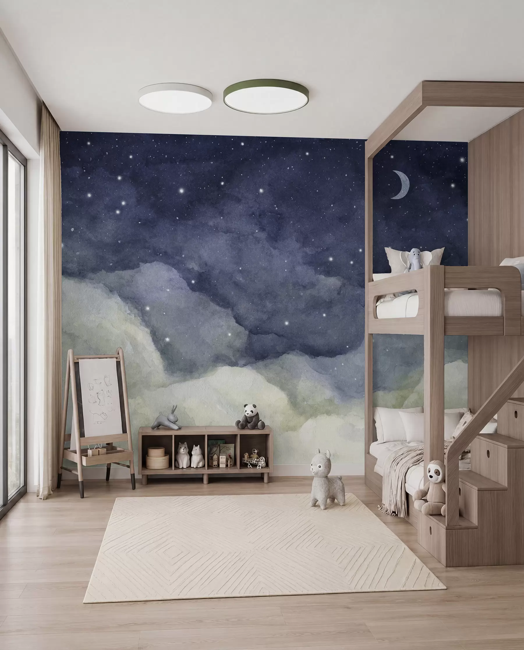 Fotobehang Maansikkel boven droomwolken u96076