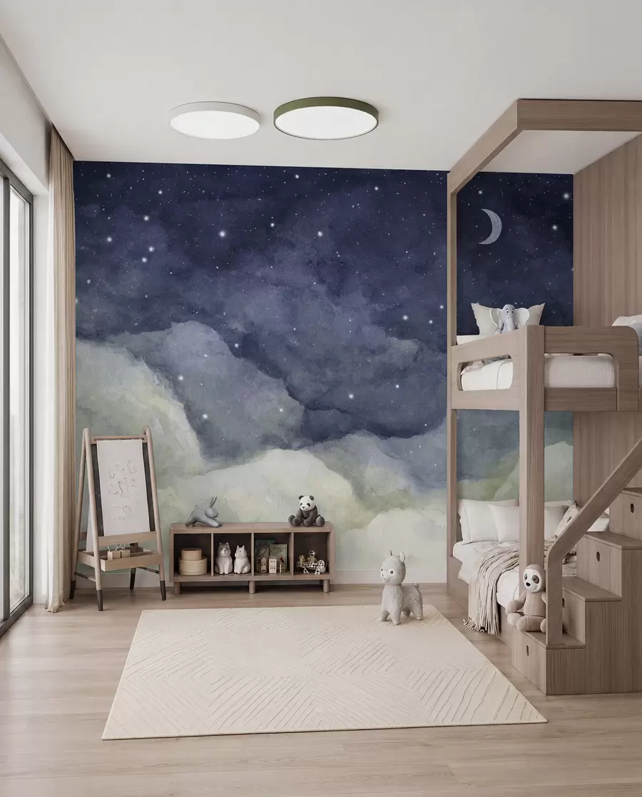 Fotobehang Maansikkel boven droomwolken u96076