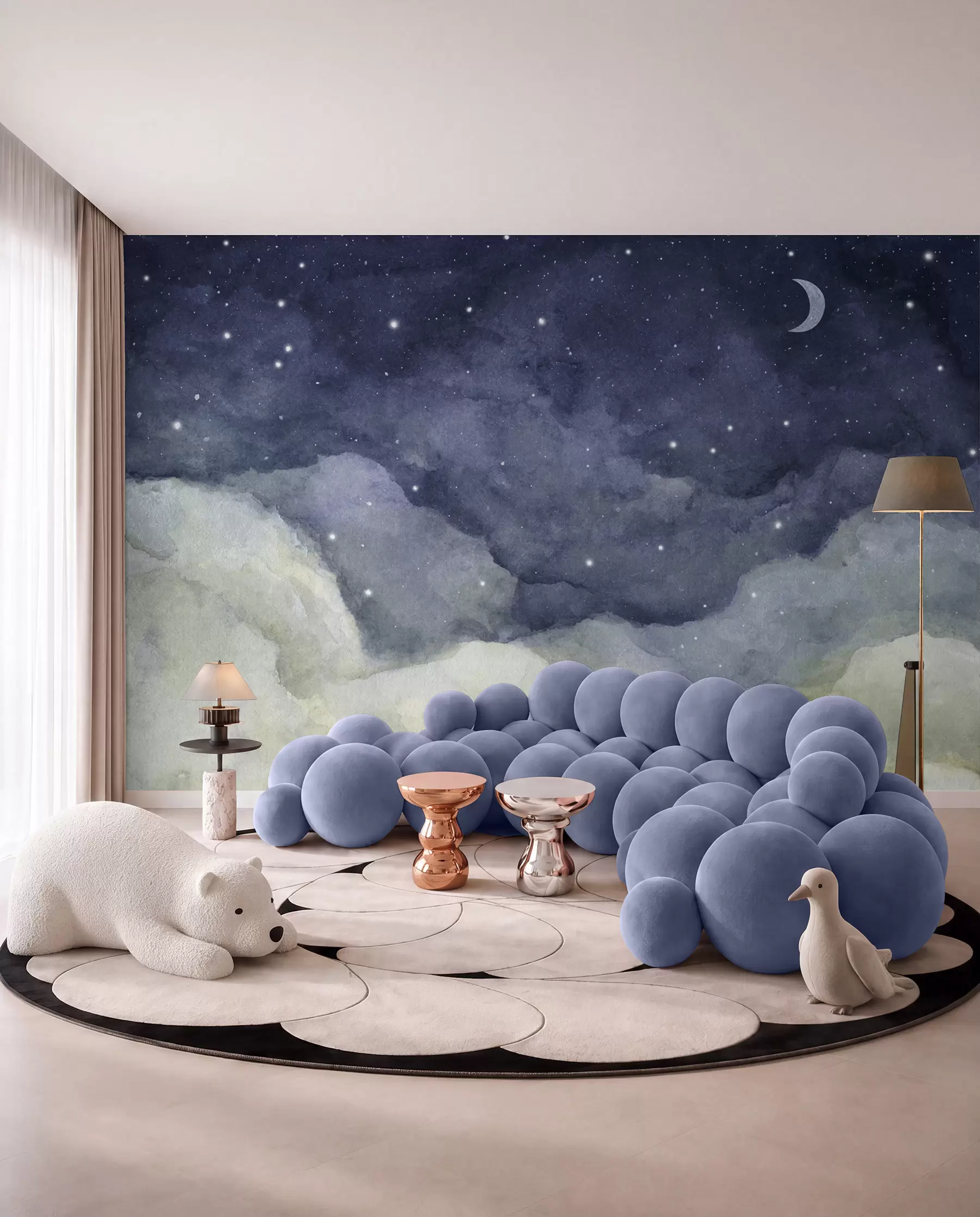 Fotobehang Maansikkel boven droomwolken u96076