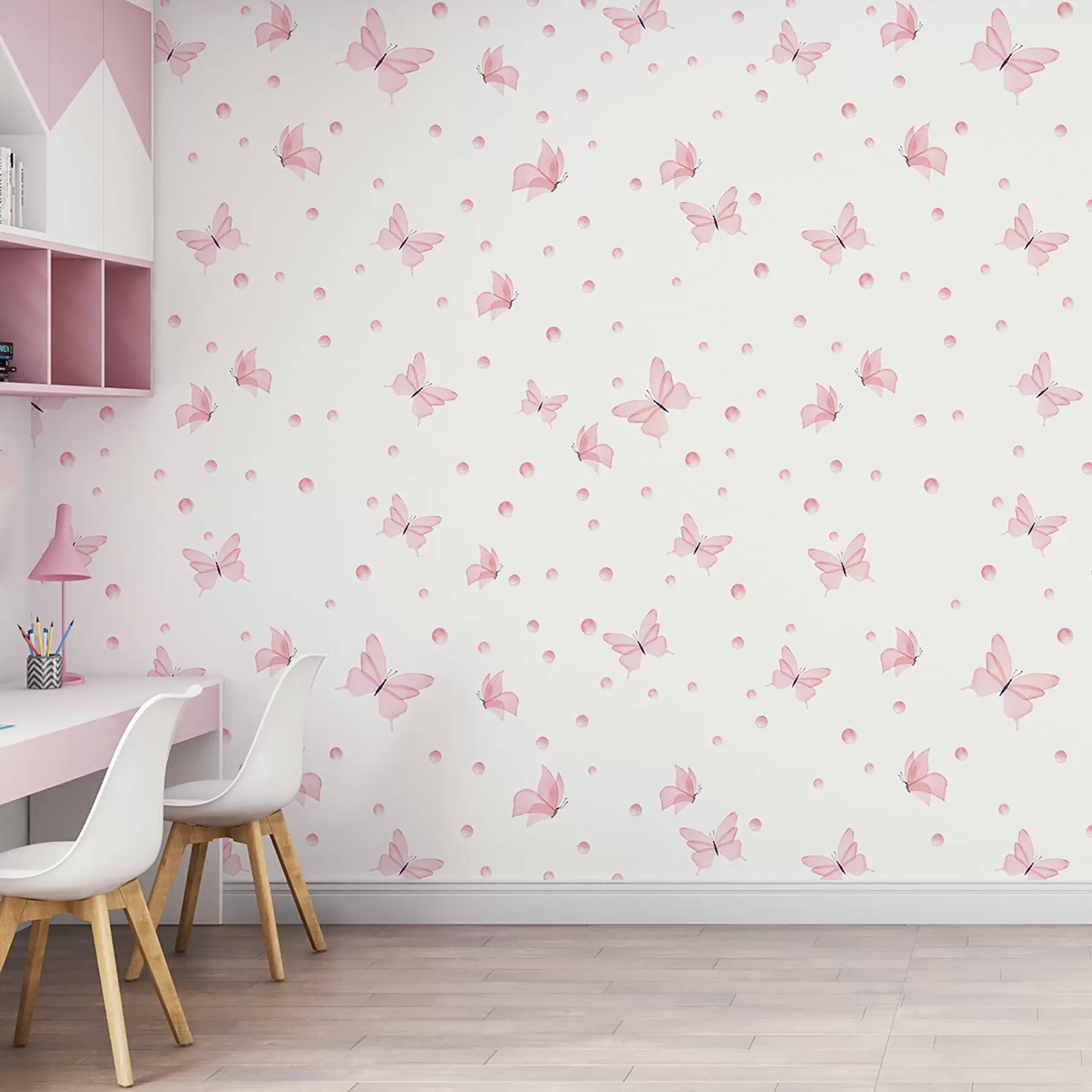 Fotobehang Aquarel roze vlinders u96109