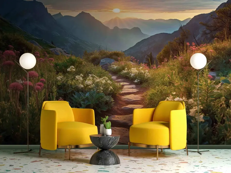 Fotobehang Berglandschap bloemenweg u96205
