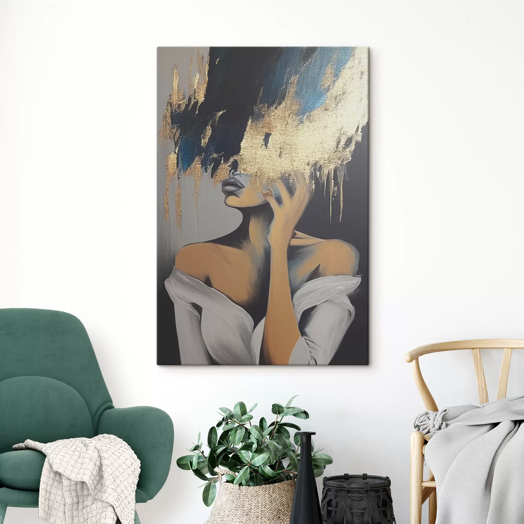  Peintures Jeune femme avec de la peinture noire sur le visage aquarelle s34863