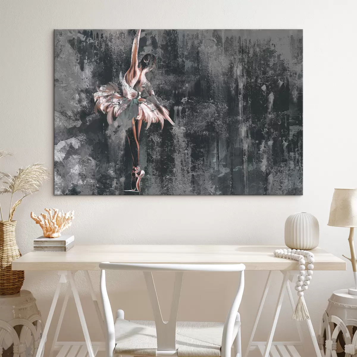  Schilderijen Gebarsten muur met een silhouet van een ballerina met aquarelelementen s34608