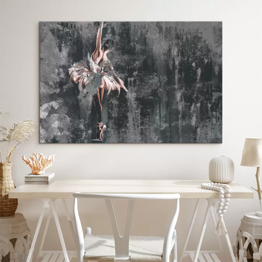  Schilderijen Gebarsten muur met een silhouet van een ballerina met aquarelelementen s34608