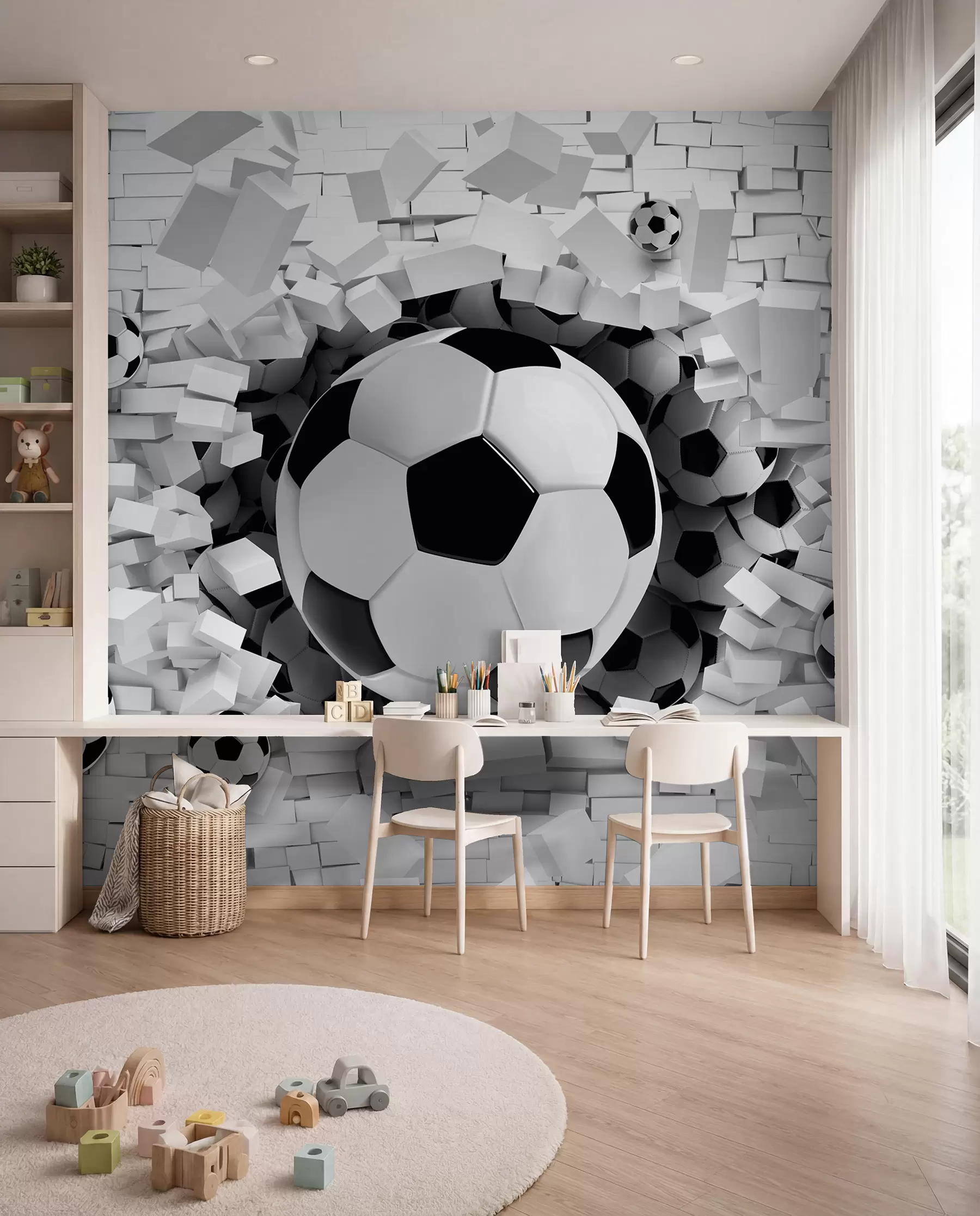 Papier peint photo Le ballon traverse le mur u96315