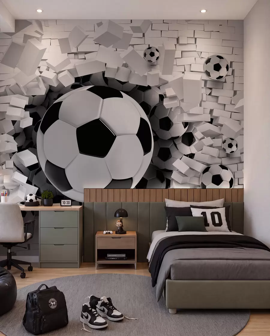 Papier peint photo Le ballon traverse le mur u96315