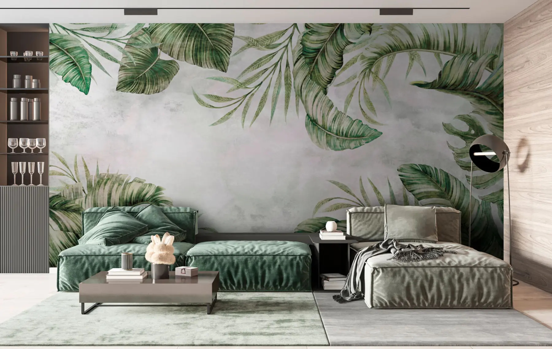 Papier peint photo Grandes feuilles tropicales sur un mur de marbre u95261