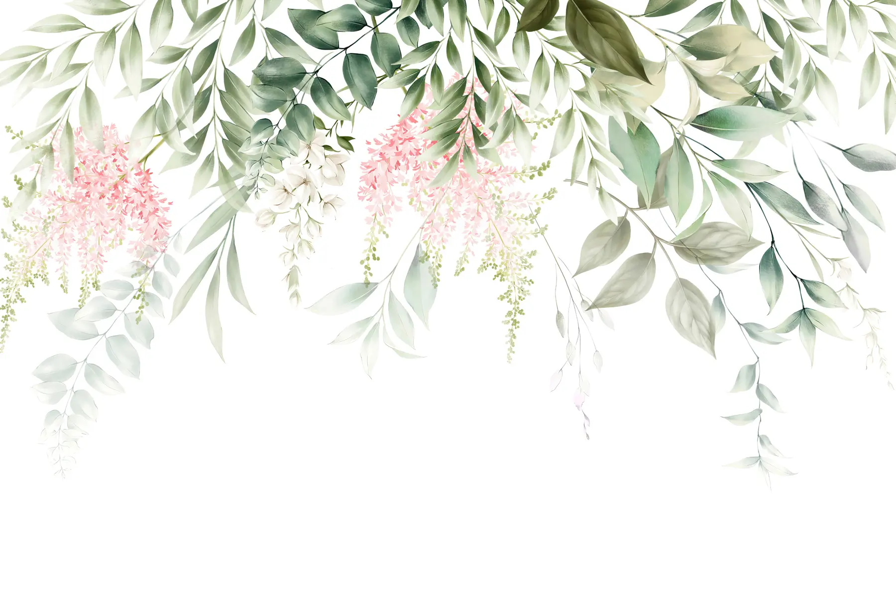 Papier peint photo Feuillage avec fleurs roses u95923