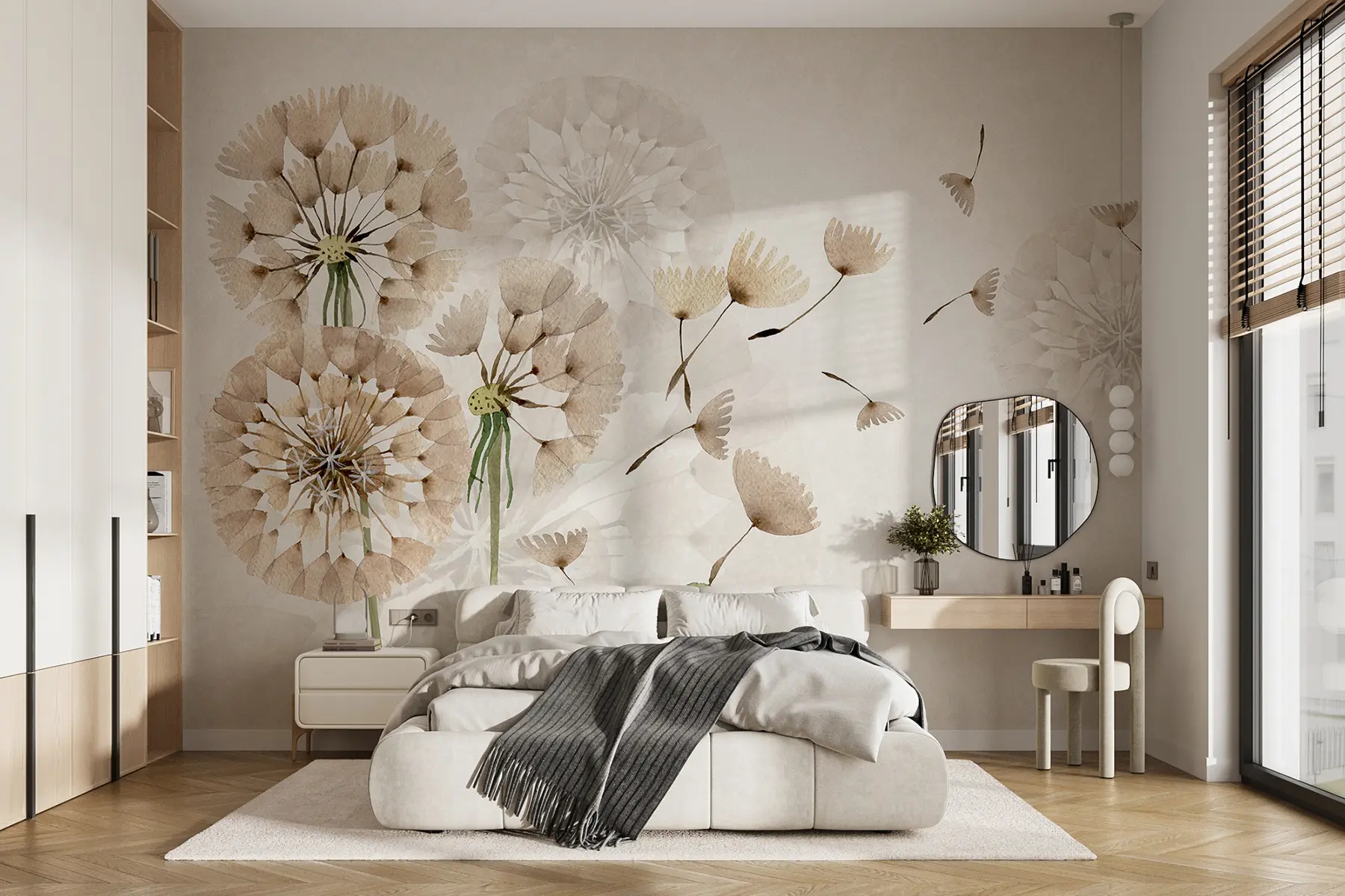 Fotobehang Beige paardebloemen u09252