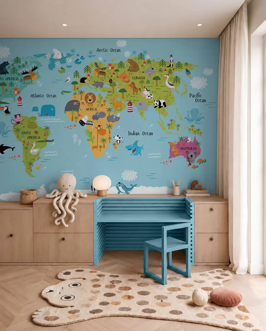 Fotobehang Kaart, wereld e lijn u16689