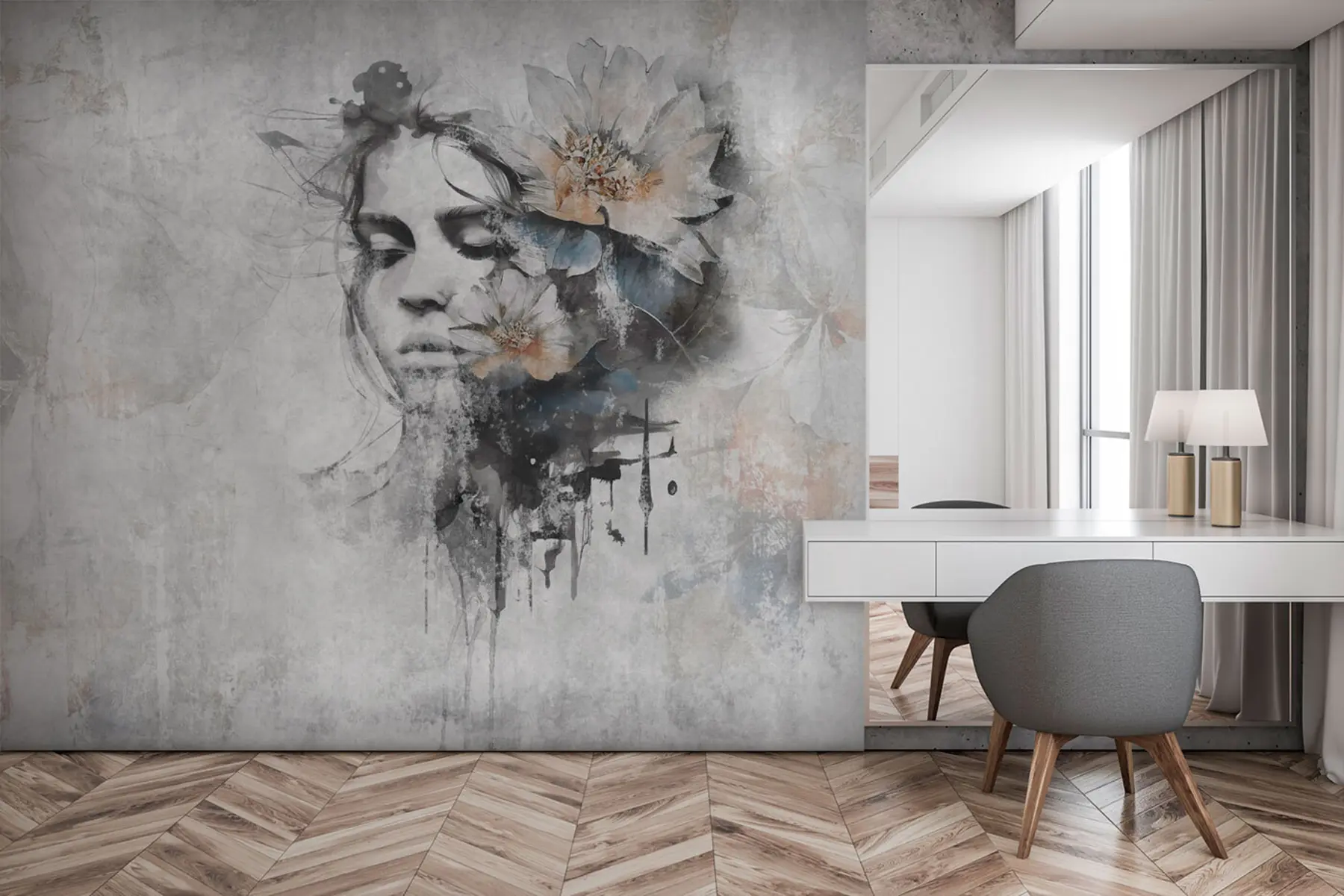 Fotobehang Silhouet van het gezicht van een meisje op een betonnen muur u96118