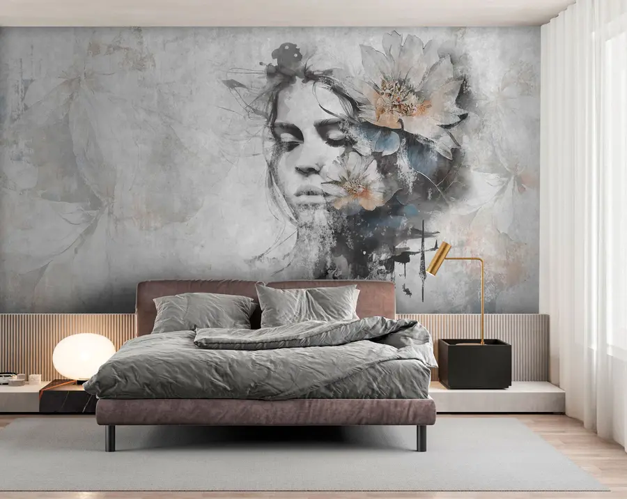 Fotobehang Silhouet van het gezicht van een meisje op een betonnen muur u96118