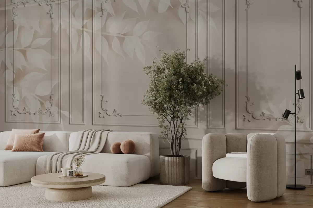 Papier peint photo Panneaux de boiserie classique anglaise avec feuilles u96165