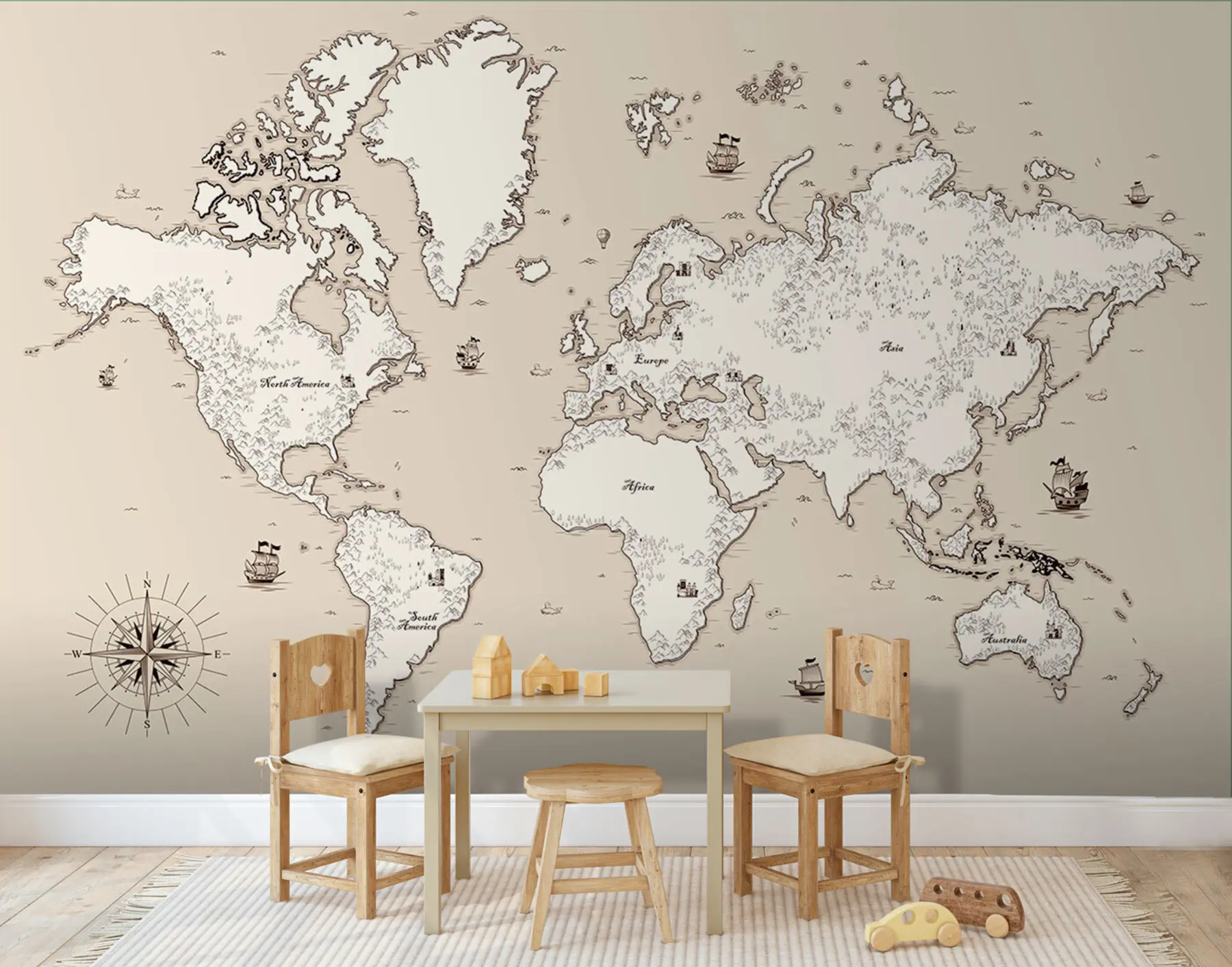 Papier peint photo Carte du Vieux Monde avec éléments décoratifs u96481