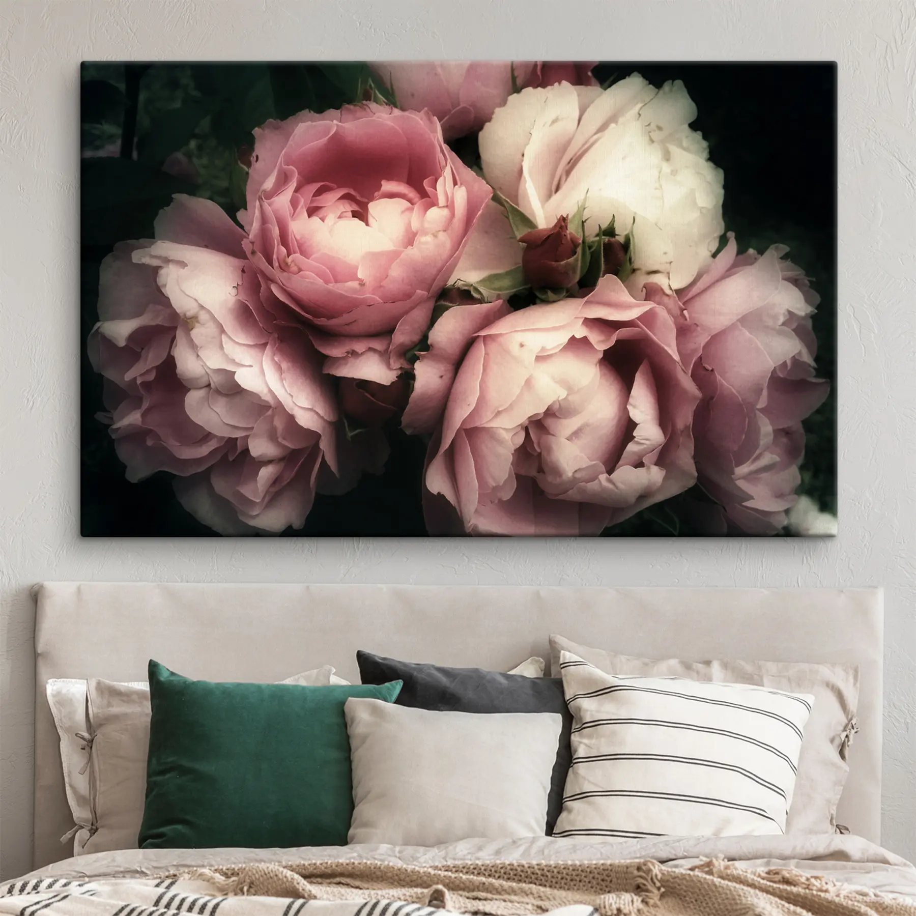 Papier peint photo Pivoines roses sur fond noir s35242