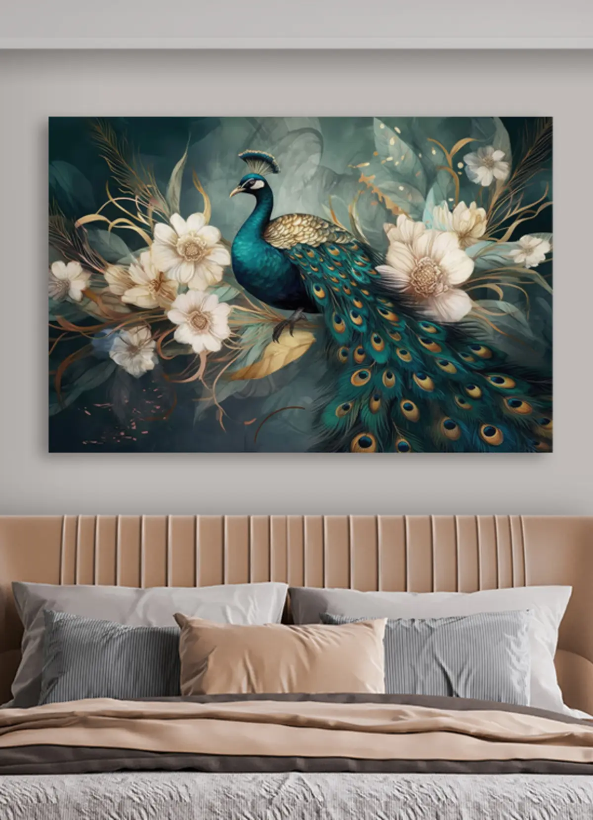  Peintures Paon dans des fleurs sur un fond sombre s34866