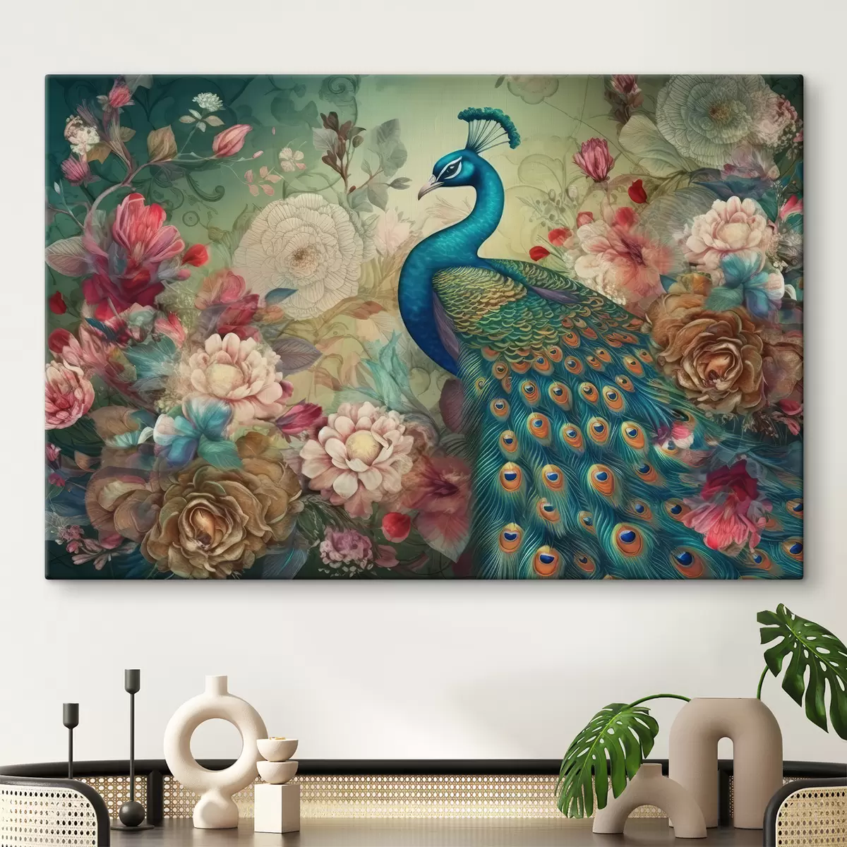  Schilderijen Pauw in bloemen in vintage stijl s34869