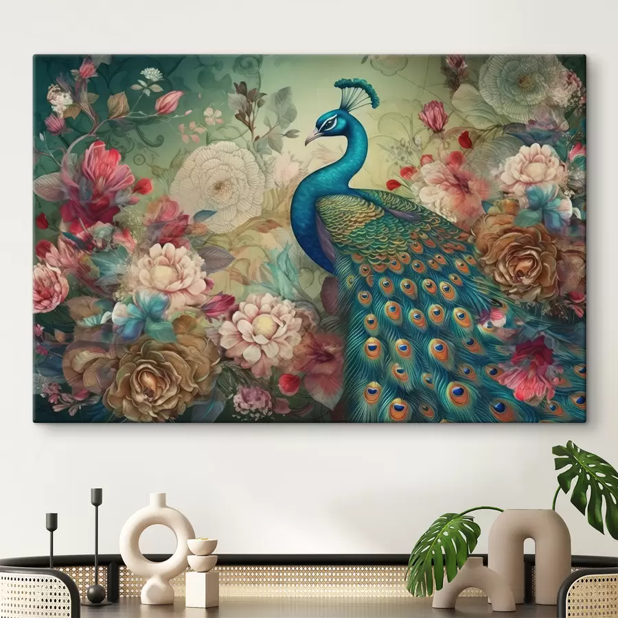  Peintures Paon dans les fleurs en style vintage s34869