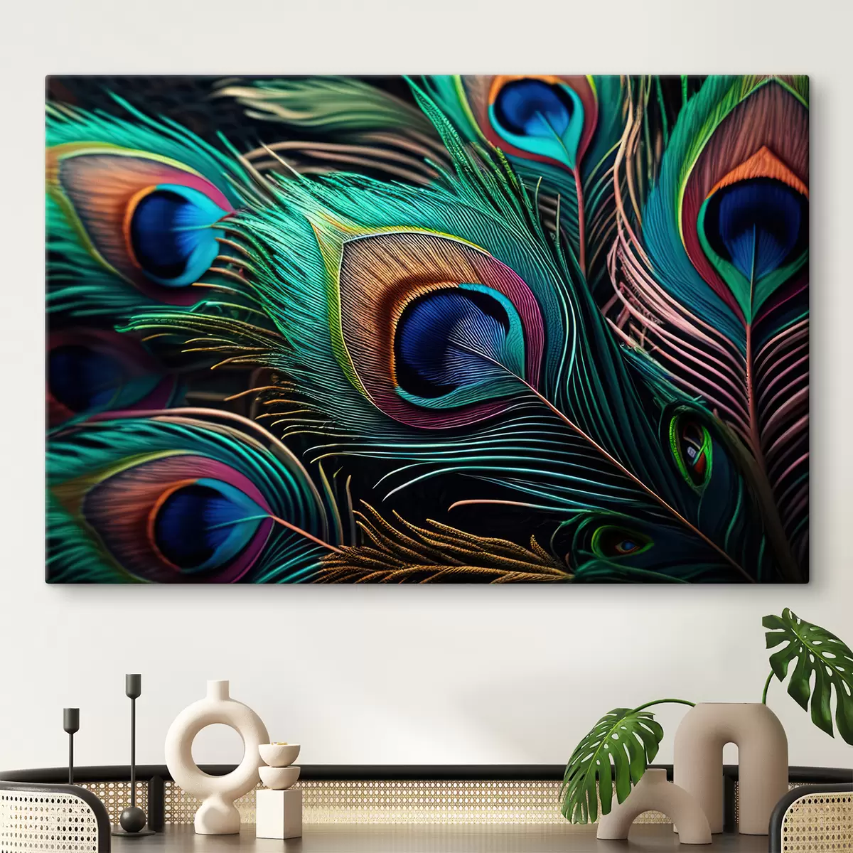  Schilderijen Heldere pauwenveren s34871