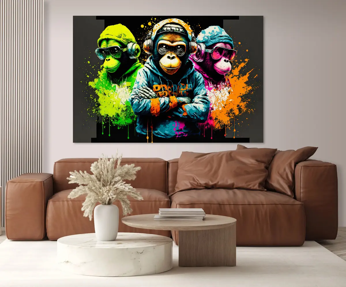  Schilderijen Heldere kleurrijke apen s34887