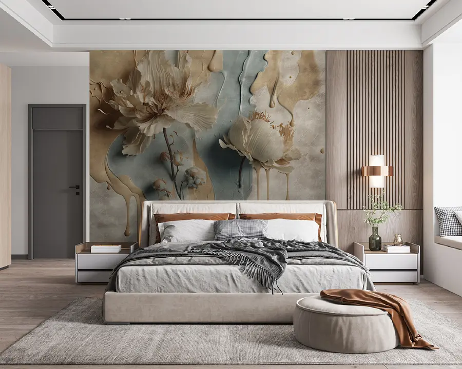 Fotobehang Bloemen en verfstrepen u95662