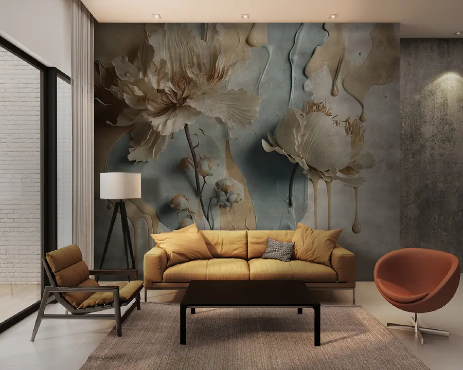 Fotobehang Bloemen en verfstrepen u95662