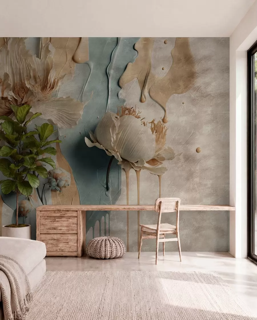 Fotobehang Bloemen en verfstrepen u95662