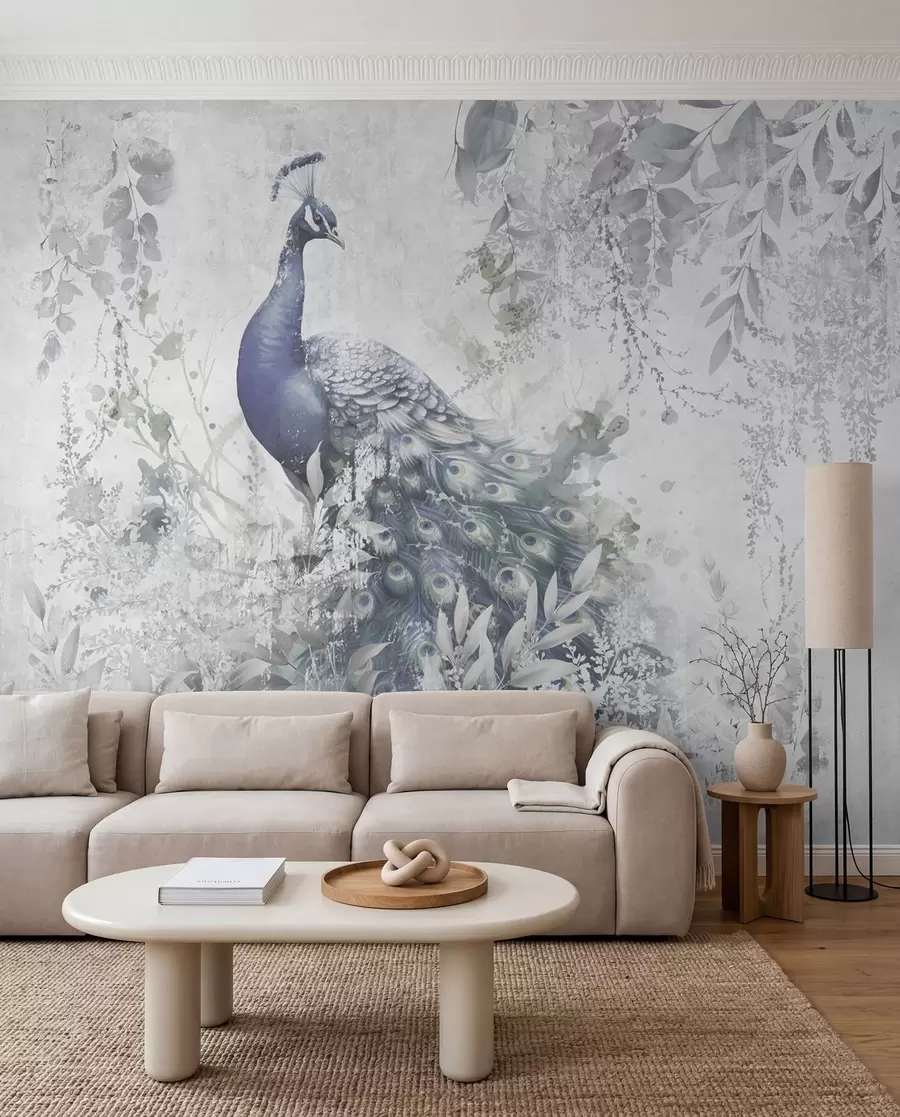 Fotobehang Kwetsbare pauw op grunge concrete achtergrond u96727