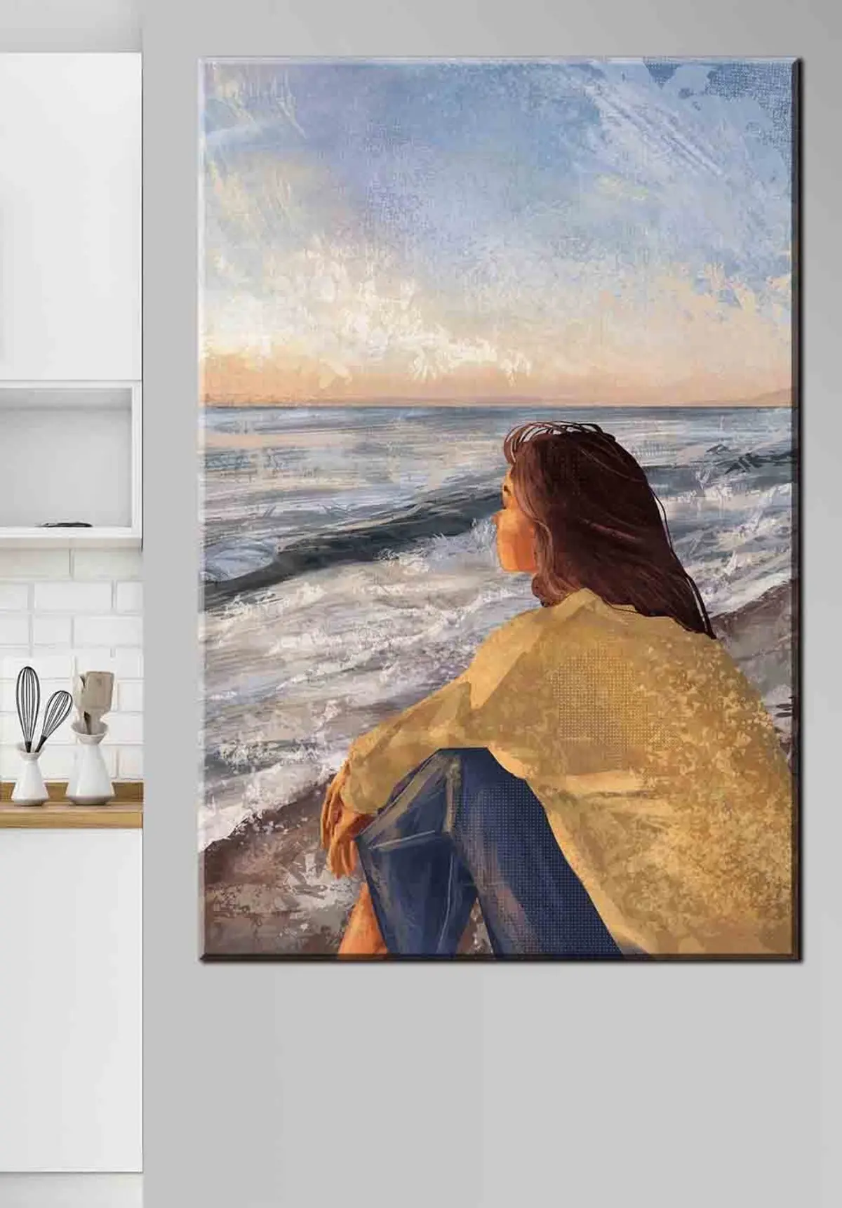  Peintures Femme au bord de la mer contemplant les vagues s35317