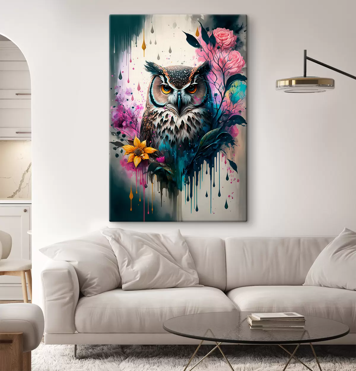  Peintures Hibou quotidien avec des fleurs s35348