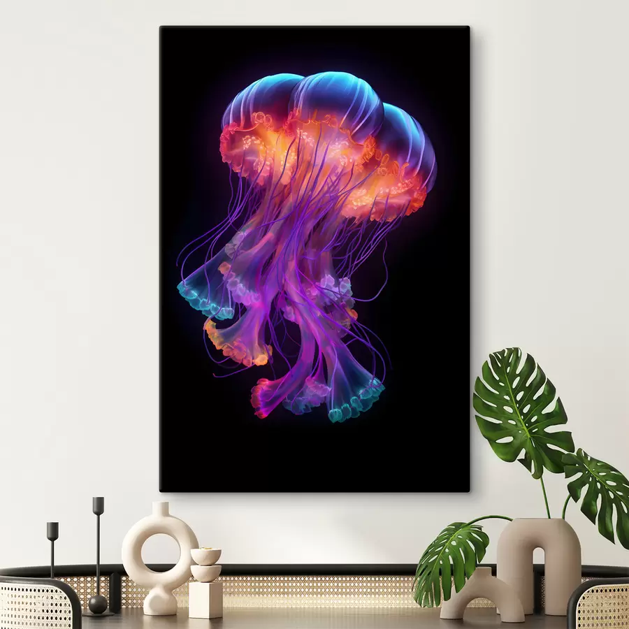  Schilderijen Gloeiende kwallen zwemmen diep in de blauwe zee s35363