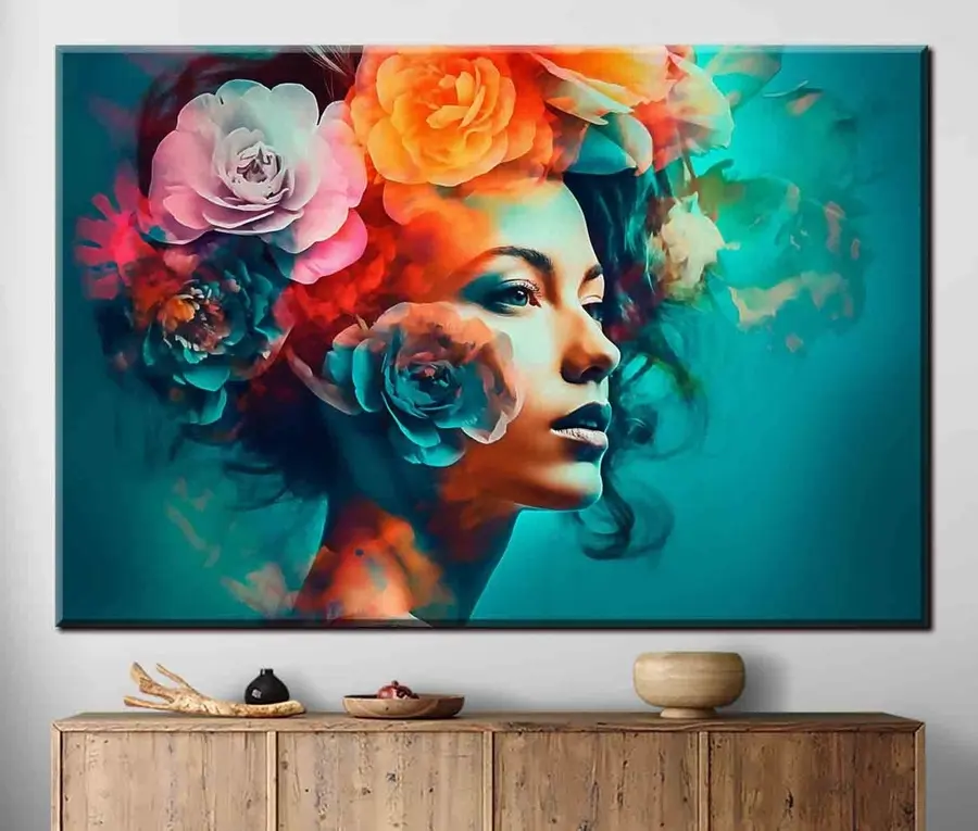  Peintures Charmante femme avec des fleurs s35366