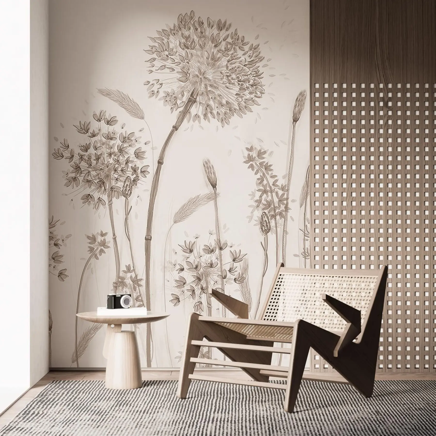 Fotobehang Grote weidebloemen van paardebloemen in monochrome stijl loft-minimalisme u96934