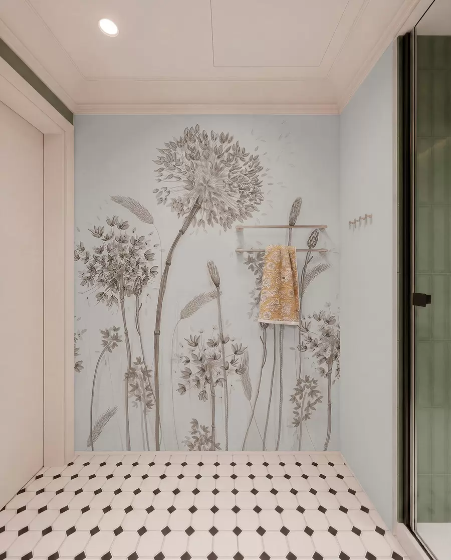 Fotobehang Grote weidebloemen van paardebloemen in monochrome stijl loft-minimalisme u96934