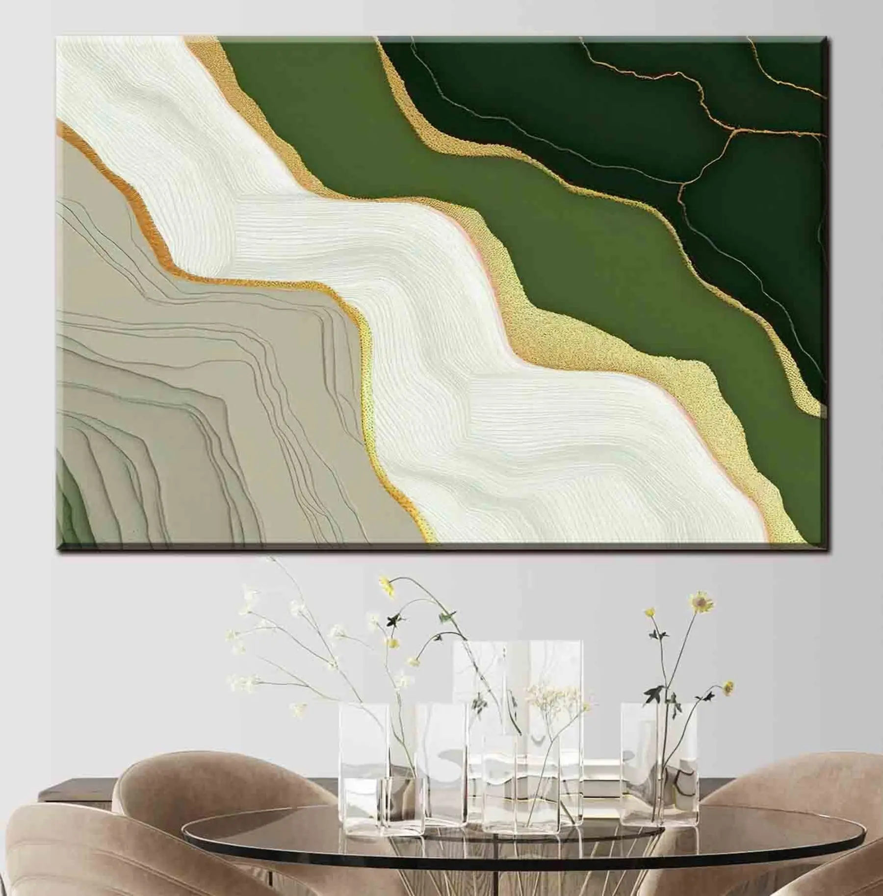 Papier peint photo Peinture à l'huile abstraite avec de la peinture noire, blanche, verte et grise s35427